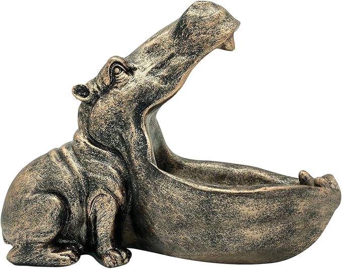 aboxoo Hippo Statue Home Resin Hippopotamus Figurine Sculpture Table Art Decoration Sundries Key Container Storage Box (Copper)