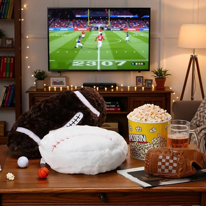 8 Pcs Sports Throw Pillows Bulk Fluffy Stuffed Football Soccer Baseball Volleyball Basketball Softball Pillows Plush Cushion for Room Decor Birthday Gifts