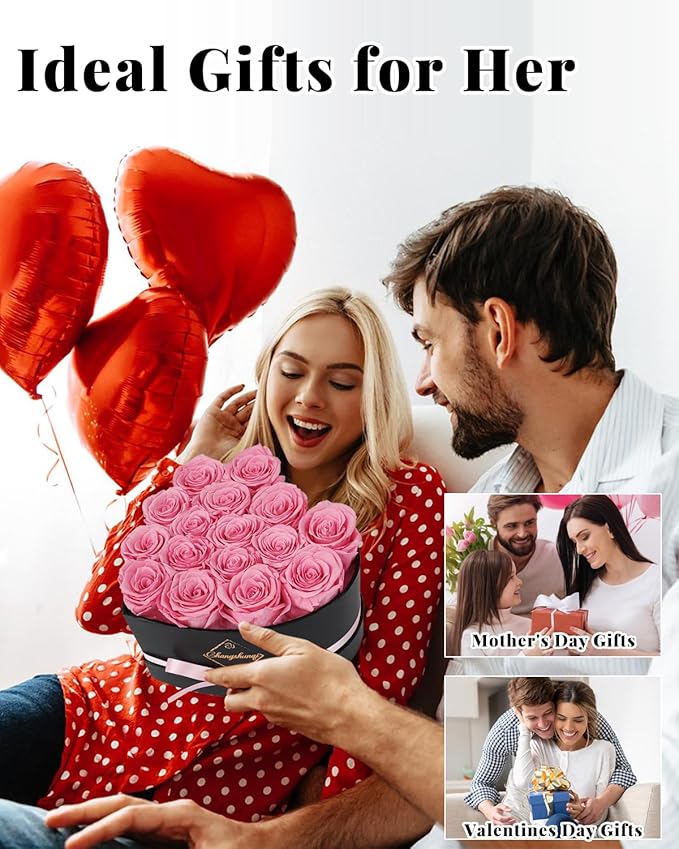 Changshunqi 16 Flowers Preserved Roses Gifts for Women, Pink Forever Flowers Womens Birthday Gifts for Women Wife Friends Preserved Flower Rose Gift for Mom Her Wife gf