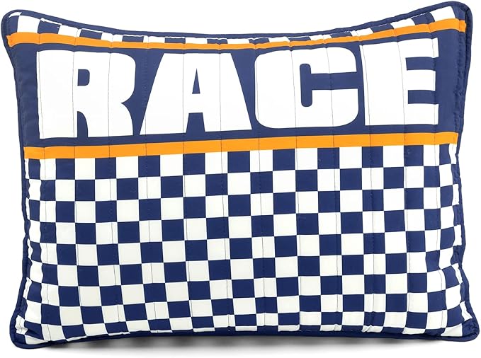 Lush Decor Racing Cars Reversible Quilt Twin Size 4 Piece Set Navy - Toddler Bedding Set Twin Quilt - Car Decor