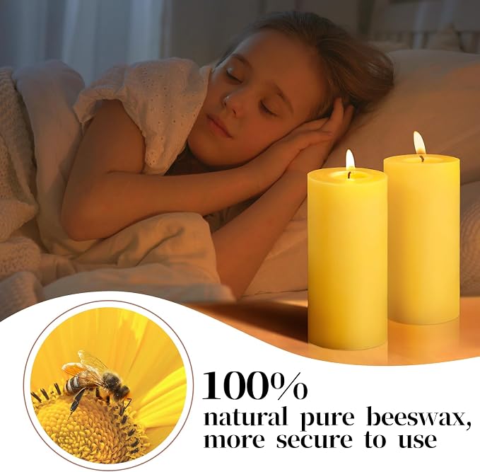 6 Pack Beeswax Candles, Non Toxic Natural Beeswax Pillar Candle for Home | Beeswax, Emergency, 2x4 Inch Organic Candles, 35 Hours Long Burning, Unscented Decorative Small Candle, Prayer Dripless