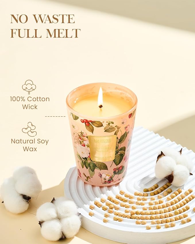 M&SENSE Strawberry Vanilla Soy Candle, 14.1oz, Cozy Romance Candles Gift | 60H Long Burn, Non-Toxic, Bedroom Date Night, Stress Relief, Relaxation, Fancy Gifts for Women