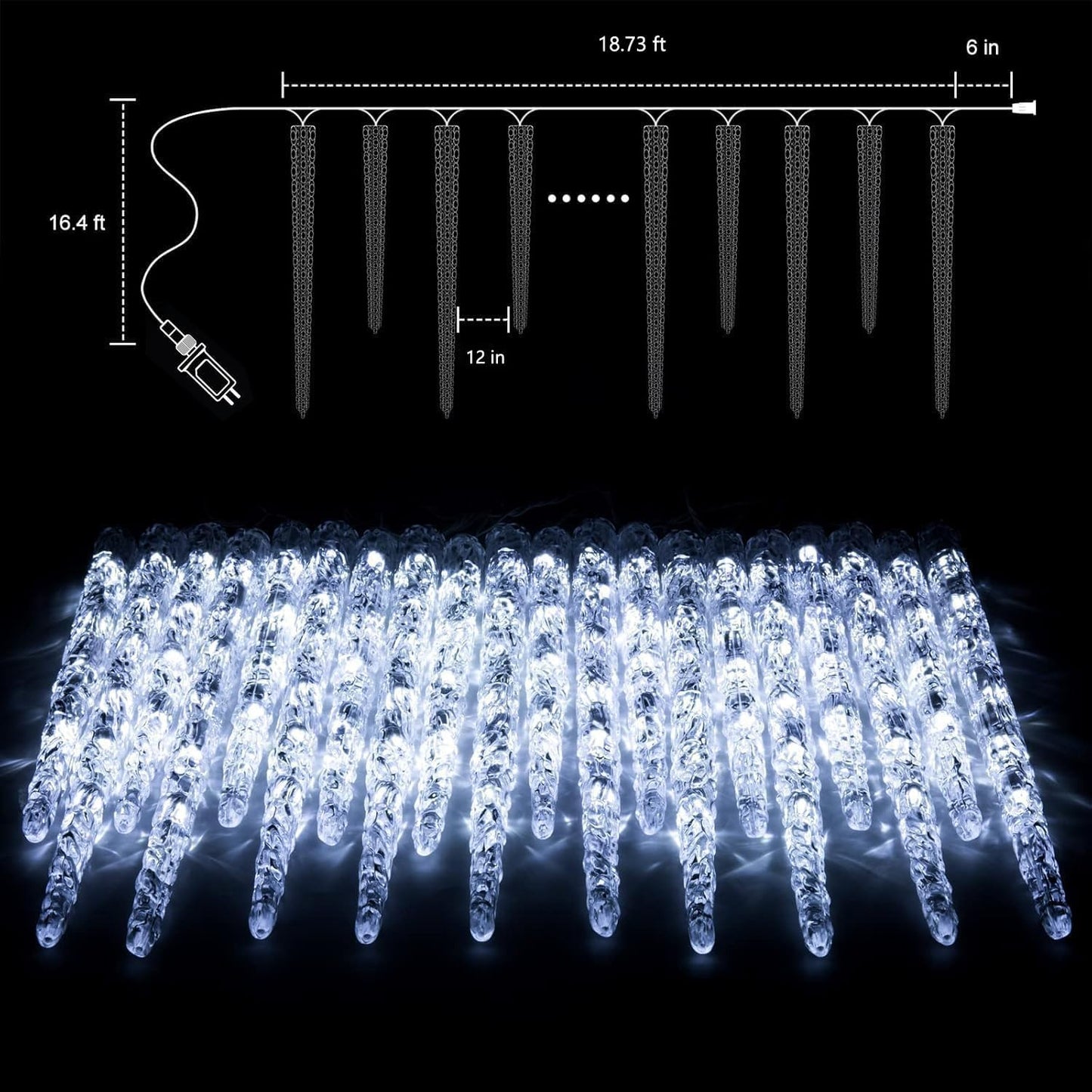 Icicle Lights Outdoor, 2 Pack Total 40ft 40 Tubes 200 LED Ice Shape String Lights, Connectable Hanging Christmas Decoration Lights for Tree Patio Roof Holiday Decor, Multicolor