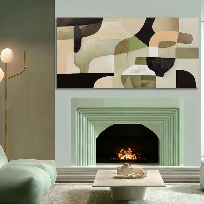 ZUNARE Abstract Green Neutral Bowl-shaped Wall Art Mid Century Inspired Color Block Design Oriental Aesthetics Ceramic vessel form Artwork for Living Room Bedroom Office Decor 29x58 Inch
