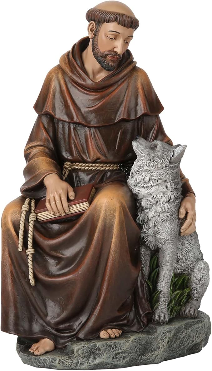 BC Catholic Saint Francis Statue, 10.5" H St. Francis of Assisi Inspirational Garden Figure, Religious Gift, Devotional Home décor, Renaissance Sculpture Handpainted by Buildclassic