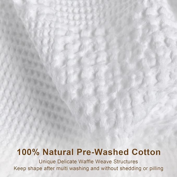meadow park Cotton Waffle Blanket with Cotton Sateen Binding - King Size - Lightweight and Breathable - Washed Waffle Throw - White Color.