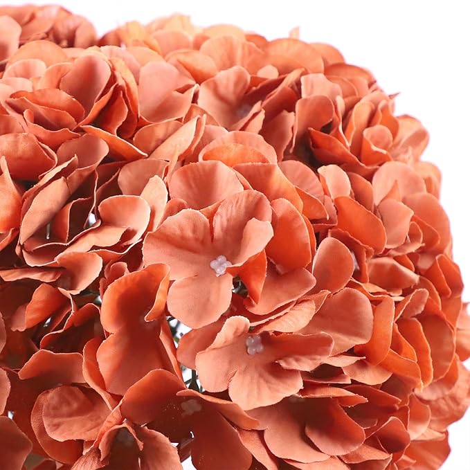 AVIVIHO 65pcs Fake Flowers Burnt Orange Hydrangea Artificial Flowers Bulk (Not Squished, No Steaming Need) Silk Flowers with Stems for Wedding Decor,Home,Baby Shower,Table Centerpieces Decoration