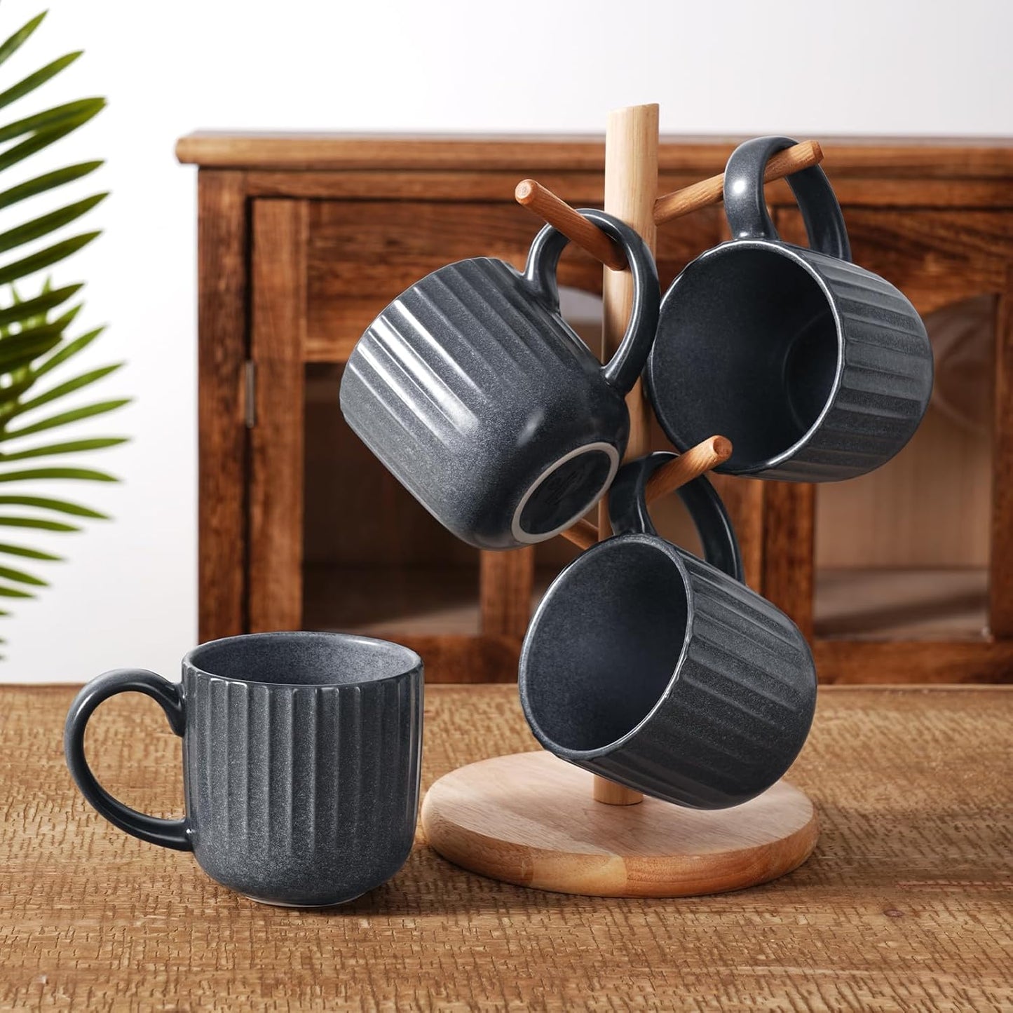 famiware Coffee Mugs Set of 6, Starlight 11 oz Mug Cup Set with Handle for Coffee, Tea, Cocoa, Milk - Ceramic Stoneware Mug Set, Matte Black Grey