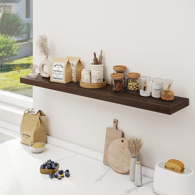 FLYJOE Floating Shelves for Wall, USA-Sourced Sapele Wood 48 Inch Long Wall Shelves, Natural Wooden Mounted Picture Ledge Shelf, Nursery Book Storage Shelf Kids Bookshelf, Display Shelf for Bathroom