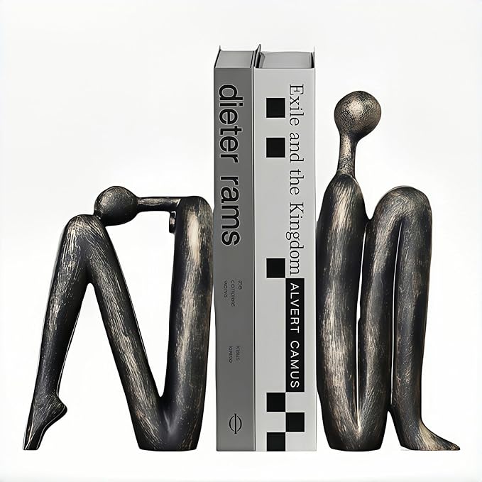 Book Ends for Shelves, Artistic Resin Sculpture Book Stoppers, Minimalist Home Office Decorative Gift for Book Lovers & Designers, Perfect for Bookshelf & Desk Organization, Set of 2