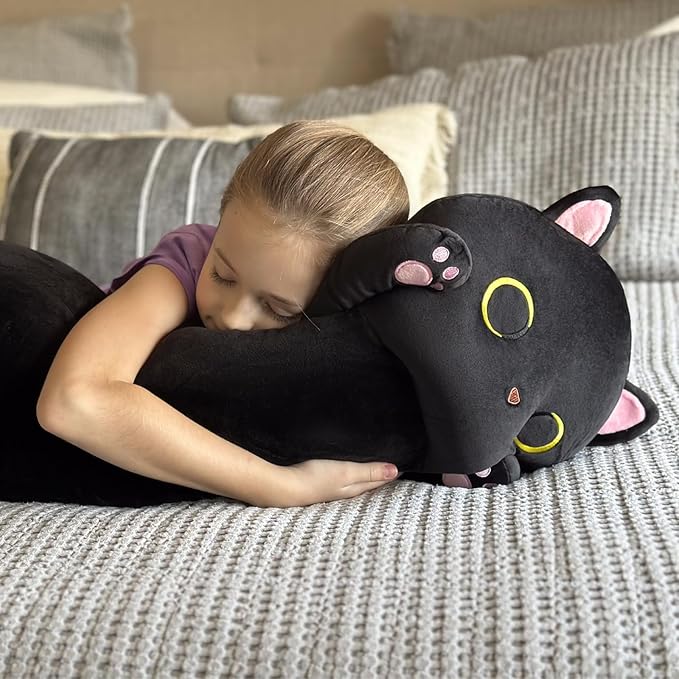 MaoGoLan Long Cat Body Pillow for Kids, 44'' Big Kitten Plush for Adults, Big Black Cat Stuffed Animal for Girl, Large Kitten Plush Throw Pillow for Birthday Gift, Baby Shower Party Favor Decor