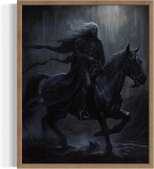 Black Dark Knight Poster Art Print, Halloween Scary Vintage Wall Art Academia Spooky Painting Decoration for Horror Prints, Gothic Posters Bedroom Decor 89 (Black Dark Knight, 16 x 20 inches, Wood Frame)