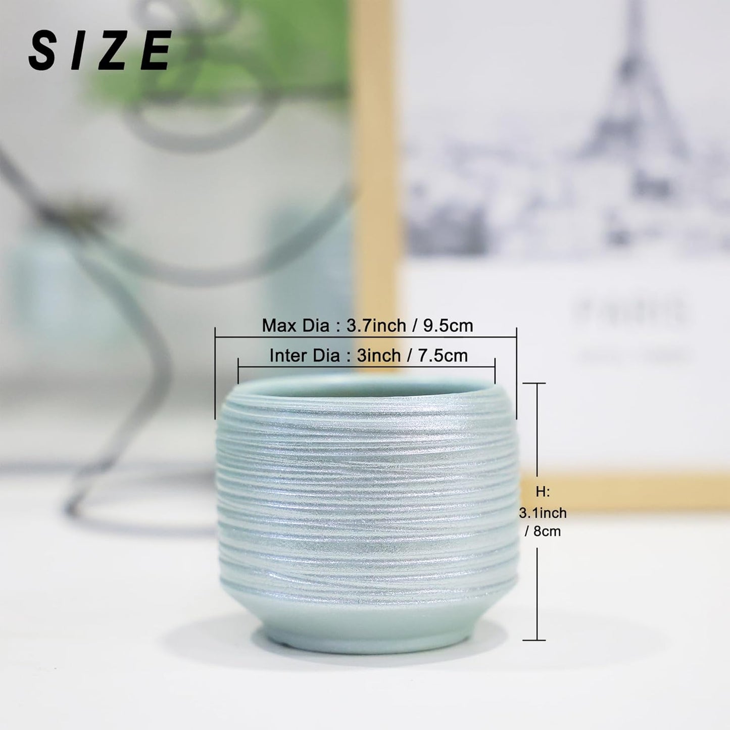 Mini Succulent Planter Set – 3.7 Inch Ceramic Pots with Drainage for Indoor Plants, Small Decorative Flower Pots for Cactus and House Plants, Set of 4