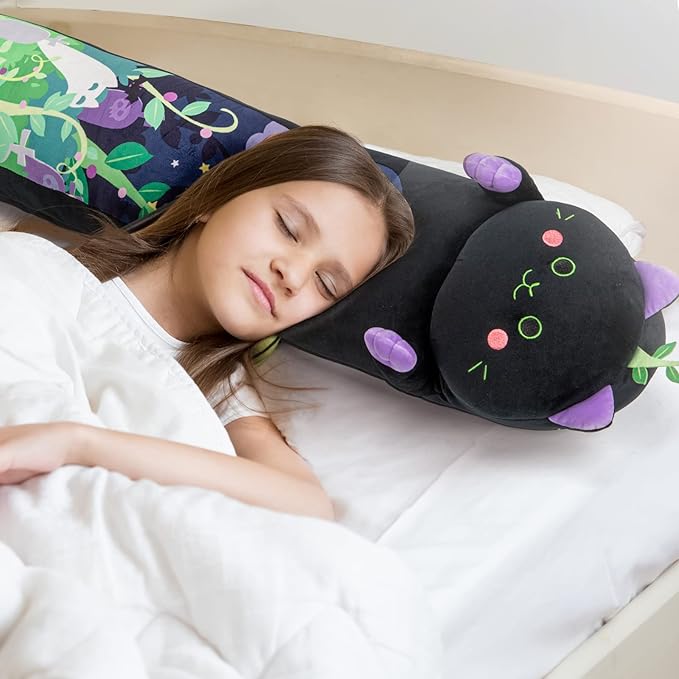 Mewaii Long Cat Plush 5 Sizes, 120% Extra Filling Giant Plushness Kids Body Pillow, Kawaii Cute Black Cat Stuffed Animals Plushies, Big Long Body Pillow Black Cat Plush Gift for Girls 53”