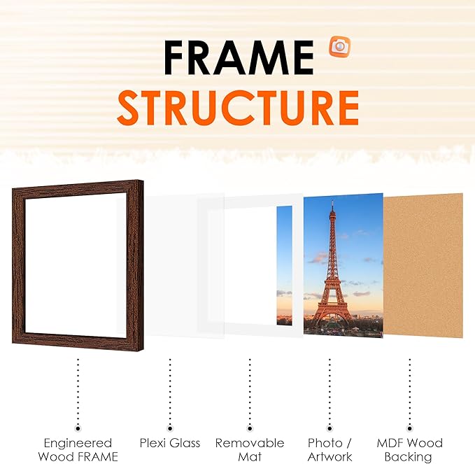 FIXSMITH 12x12 Picture Frame Brown Set of 2, Photo Frame with HD Plexiglass, Display Pictures 8x8 with Mat or 12x12 Without Mat, Brown Picture Frames Collage Wall Decor, Gallary Wall Frame