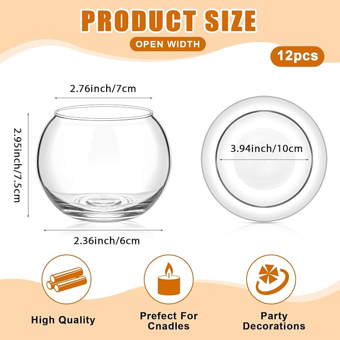 12 Pcs Glass Bubble Bowl Vase Bulk, Clear Round Glass Centerpiece Bowls for Valentine's Wedding Table Decor, Fish Flower Bud Vase Terrarium for Event Party DIY (3.5" h X 3.94" w)