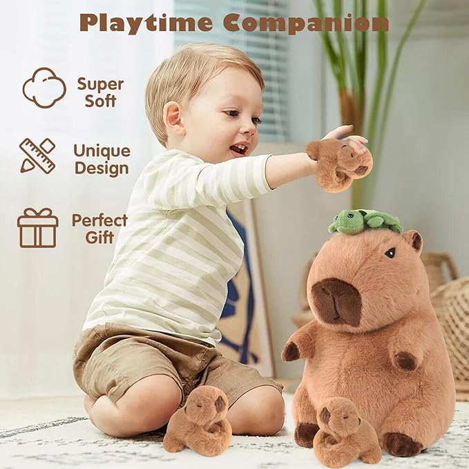 5 in 1 Capybara Plush, 12.8" Mommy Capybara Stuffed Animal with 3 Babies Capibaras Peluches Inside, Cute Stuffed Capybara Toys Pillow Plushies for Kids Christmas Birthday Gifts