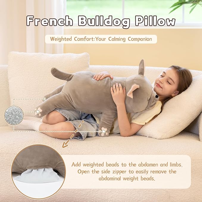 Tezituor 2.5lb Plush French Bulldog Pillow, 30 Inches Large Stuffed Dog Frenchie Stuffed Animal for Adults & Kids Hugging Pillow, Sofa Cushion, Home Decor
