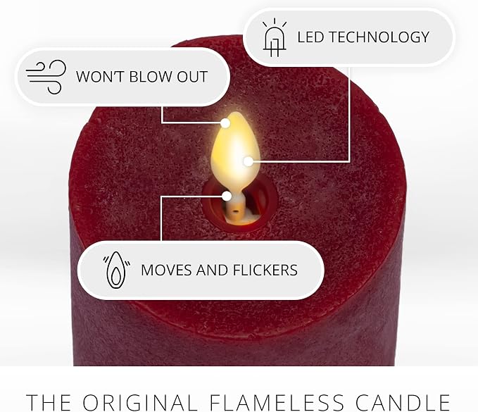 Luminara - Flameless LED Battery Operated Flickering Pillar Candles - Red - Pack of 1-3x4.5 - Realistic Moving Flame Real Wax Indoor/Outdoor Decor