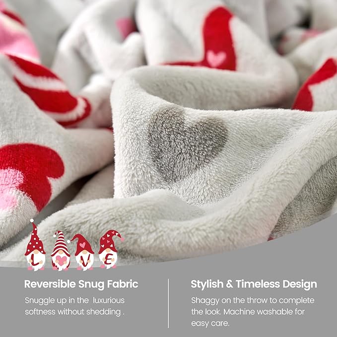 Cozy Bliss Premium Gnome Love Heart MilkyPlush Throw Blanket, Soft Cozy Print Fleece Blanket for Couch, Home Décor, Easter and Mothers Gift, 290GSM, Gnome Love,60"x80"