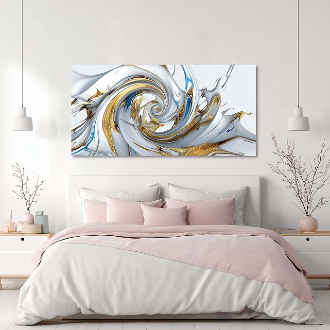 Ggaafet Gold Abstract Wall Art for Bedroom Canvas Painting Prints Beautiful Liquid Vortex Art Deco Modern Artwork Office Family Room Decor
