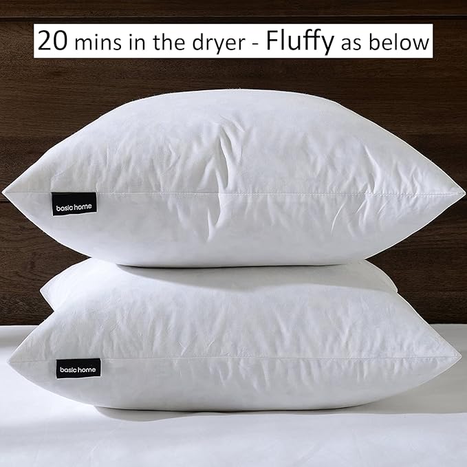 basic home Hotel-Style Goose Feather Accent Pillow Insert for Sofa & Bed - 100% Odorless & Plump Cushion Filler - 233TC Cotton with Inner Liner to Prevent Poking (14x14 Inch)