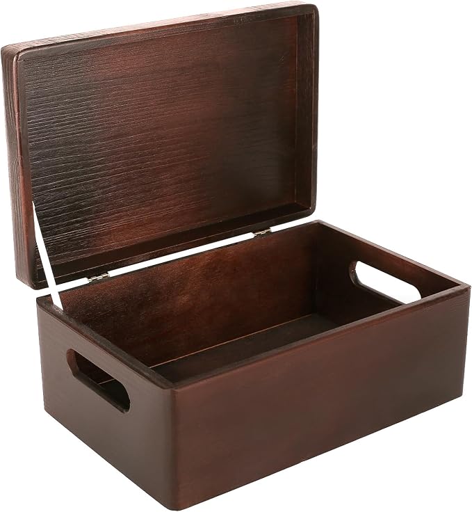 Creative Deco Large Brown Wooden Box Storage with Hinged Lid | 11.8x7.87x5.51in (+-0.5) | Keepsake with Handles | Decorative Gift Box for Tool Toy Storage | Acacia-Like Wood Keepsake Chest Trunk