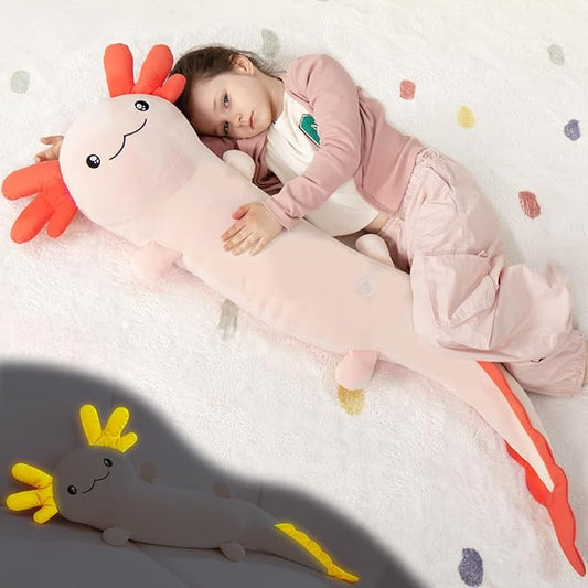 MaoGoLan Giant Axolotl Plush Toy Stuffed Animal, Huge Axolotl Body Pillow for Kids Girl Boy, Big Salamander Plush Glow in the Dark, Birthday Easter Baby Shower Party Gifts Decor Pink