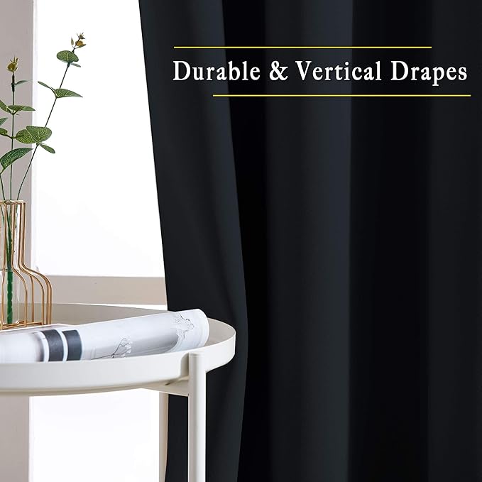 NICETOWN Black Blackout Curtains 30 inch Curtains for Kitchen, Grommet Cafe Curtains Solid Window Treatments Sound Reducing for Bedroom, 2 Panels, W37 x L30, 2 Panels