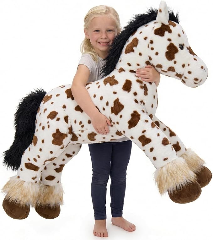 MaoGoLan 47" Giant Horse Stuffed Animal Plush Pillow - Appaloosa Spotted Stuffed Horse Toy for Girl Boy Kid, Ridable Cuddly Stuffed Pony Spotted Horse Plush for Birthday Gift, Baby Shower Party Decor