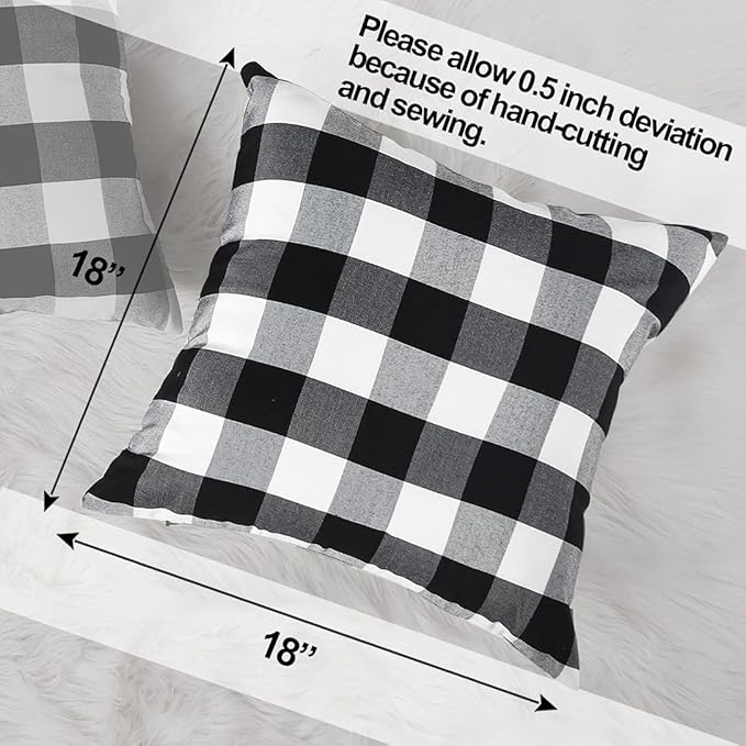 CARRIE HOME Black and White Buffalo Plaid Pillow Covers 18x18 Set of 2 Black Check Plaid Outdoor Pillow Covers 18x18 Black Throw Pillows for Farmhouse Christmas Decor