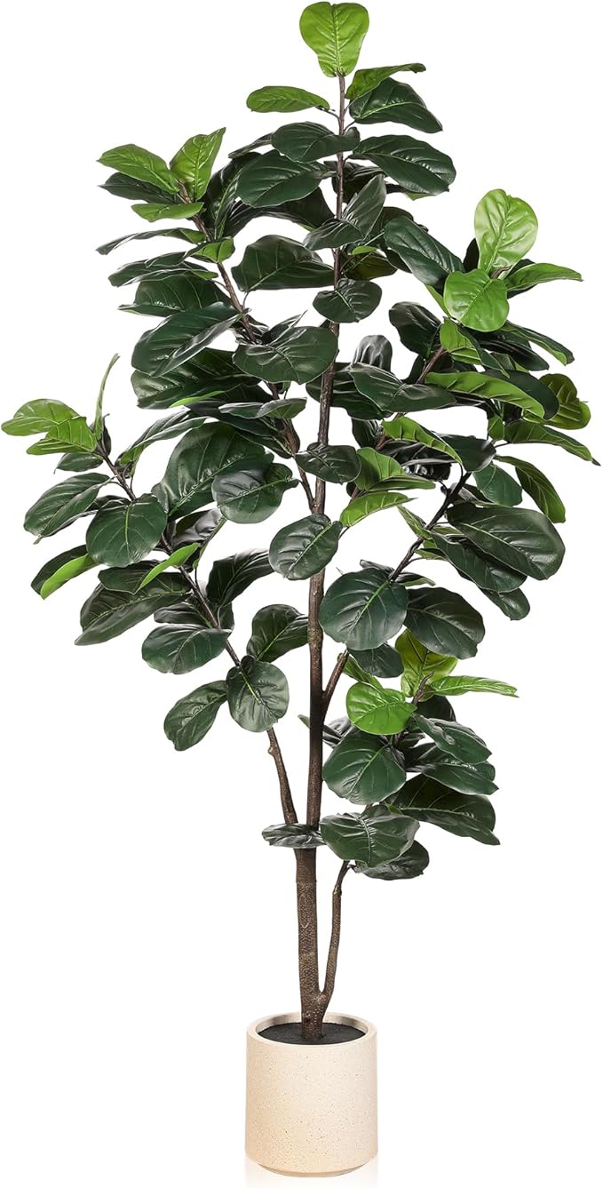 LYERSE Fiddle Leaf Fig Tree Artificial - 6ft Faux Fiddle Leaf Fig Tree with White Planter - Fig Tree Artificial with Lifelike Leaves for House Office Living Room Indoor Home Decor