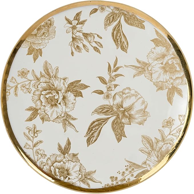 Sweet Water Decor Gold Delft Round Trinket Box, Jewelry Storage for Nightstand, Dresser, or Counter, Small Ring & Keepsake Storage, Elegant Gift for Wedding, Anniversary or Hostess