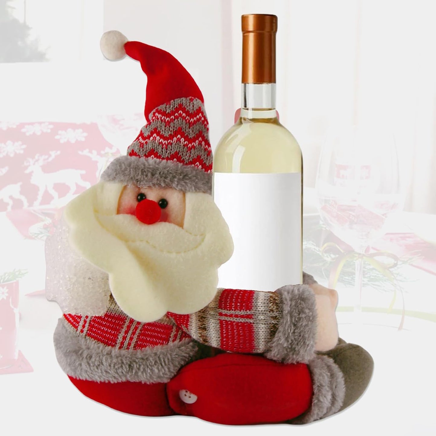 Christmas Plush Santa Claus Tree Topper with Light-up Yellow Star,Xmas Treetop Ornament-Also Be Used As Home Curtain Tie and Hugger Wine Bottle Party Decorations