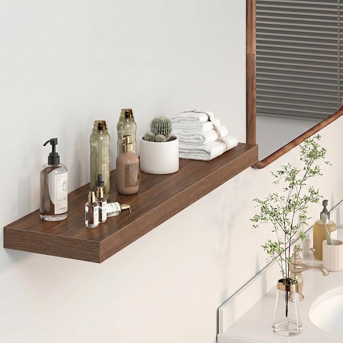Heimlove Floating Shelves for Wall 36 Inches Long,9.3" Deep Walnut Floating Shelf Set of 2,Wall Mounted Shelves for Bathroom Bedroom Living Room Kitchen Office,Shelf for Books Storage,Home Decor
