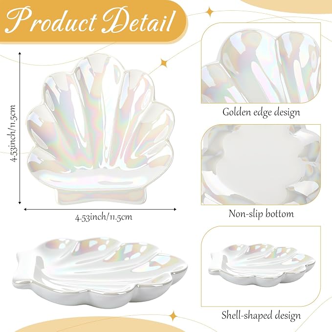 8 Pcs Shell Trinket Dish Seashell Jewelry Dishes for Women Shell Ceramic Jewelry Dish Tray Ceramic Ring Holder Decorative Trinket Tray Organizing Rings Earrings Necklaces Keys for Home Decor