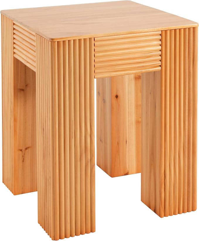 Christopher Knight Home Sadis Modern Square Side Table, Living Room Sofa End Table, Small Coffee Table with Vertical Fluted Leg, Natural