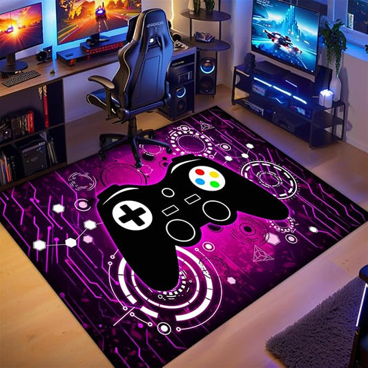Boys Gamer Area Rug for Room - Purple Gaming Carpet Rug for Kids Boys Bedroom Video Games Carpet Gamepad Themed Rugs Kids Room Decor, 70 x 55 Inches