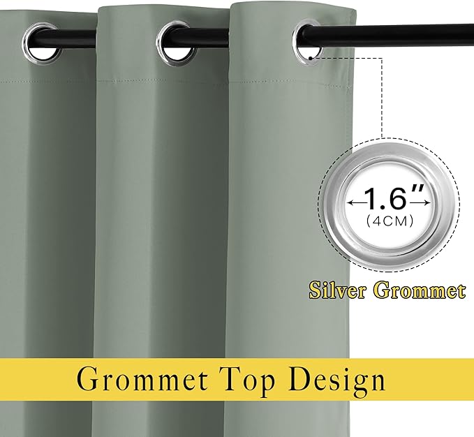 NICETOWN Blackout Bedroom Sage Green Curtains 96 inches Long, Energy Saving Thermal Window Treatments Sound Dampening Drapes Grommet Room Darkening for Living Room, W52 x L96, 2 Panels