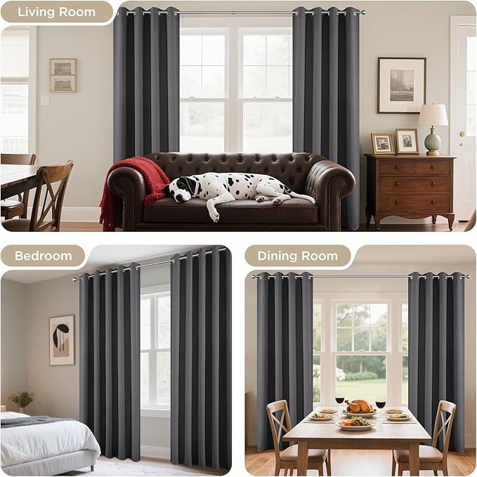 Joydeco Blackout Curtains 108 Inches Long 1 Panel, Thermal Insulated Long Curtains& Drapes 1 Piece, Room Darkening Grommet Drapes for Living Room Bedroom Window (W70 x L108 Inch, Dark Grey)