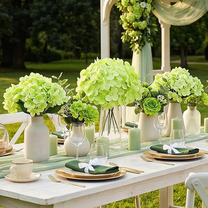 Auihiay 64 PCS Full Hydrangea Flowers, Silk Hydrangea Artificial Flowers Heads with Stems, Artificial Flowers for Wedding, Garden, Baby Shower, Party, Outdoor Indoor Decoration (Light Green)