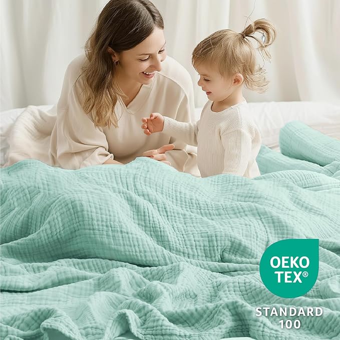 100% Cotton Muslin Blanket King 108" x 90", Breathable and Lightweight Cotton Throw Blanket for Bed, Soft Cooling Summer Gauze Blanket for Adults All Season, Mint