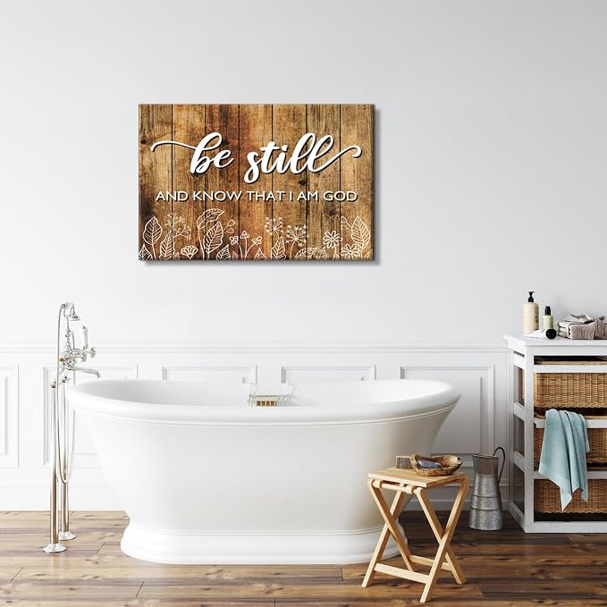 Farmhouse Be Still and Know That I Am God Signs Wall Art Christian Inspiring Prints Religious I Am God Canvas Framed Painting Bible Verse Quote Poster Bedroom Living Room Prayer Home Decoration 24x36
