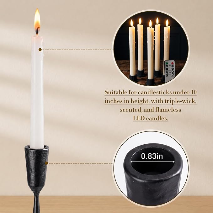 1 Pcs 16 Inch 3 Arm Metal Candelabra Cast Iron Taper Candelabra Vintage Tall Candle Holder Decorative Candlestick Holder for Wedding Antique Table Centerpiece & Mantel Decor (Black)