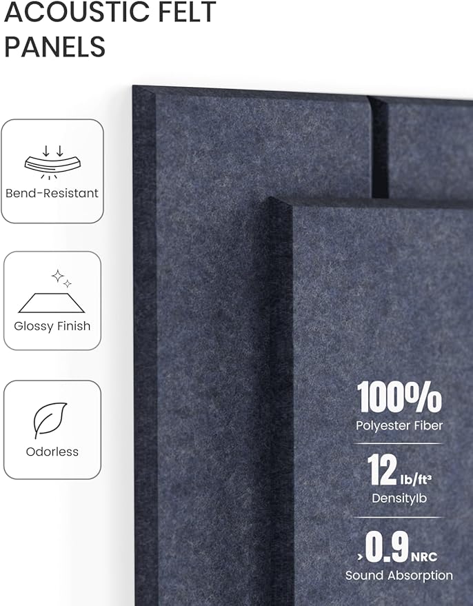Fluxynara Felt Bulletin Board Tiles Large 48" x 36" Cork Board Alternative-12 Pack with 70 Adhesive Tabs, Thick Slat Wall Panels for Office Decor, Push Pin Board Wall Organizer Alternative -Navy Blue