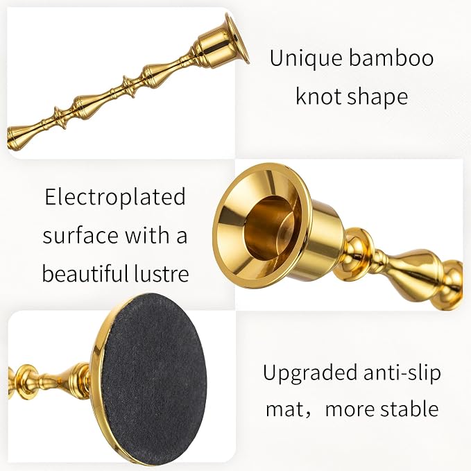 Gold Candlestick Holders Vintage: Brass Taper Candle Holders | for 0.87" Taper, Bottom with Felt Pad, Antique Decor for Dinning Table, Mantel, Wedding Centerpieces, Christmas, Party, 3 Pcs