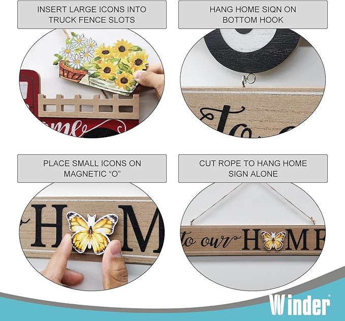Winder 20Pcs Interchangeable Welcome Sign for Front Door,Seasonal Red Truck Decor Hanging Sign for Valentines,Easter, Independence Day,Halloween,Christmas Home Decor,Housewarming Gift