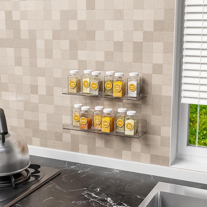 Yieach 6 Pack Acrylic Shelves for Wall Storage- No Drilling Adhesive Shelves - Clear Stick On Bathroom Wall Shelf Organizers,Plastic Floating Shelves for Perfume,Funko,Lego,Skincare,Bookshelf for Kids
