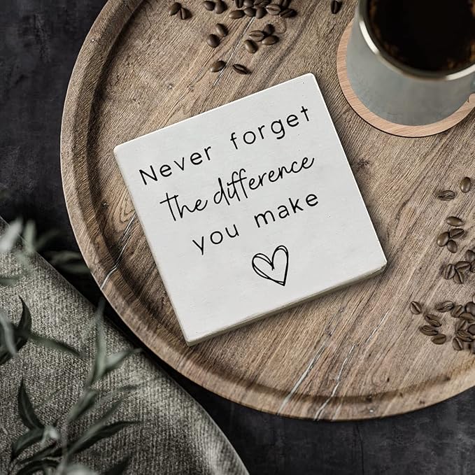 Never Forget the Difference You Make White Wooden Plaque Sign, Bathroom Decor, Motivational Wall Decor, Shelf Desk Decor for Home Office, Inspiration Box Sign for Family Friend Birthday 6x6"