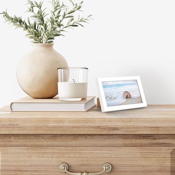 Americanflat 3x5 Picture Frame with Shatter-Resistant Glass - Streamline Collection - Thin Border Photo Frame for Tabletop Display - Easel Stand Included - White